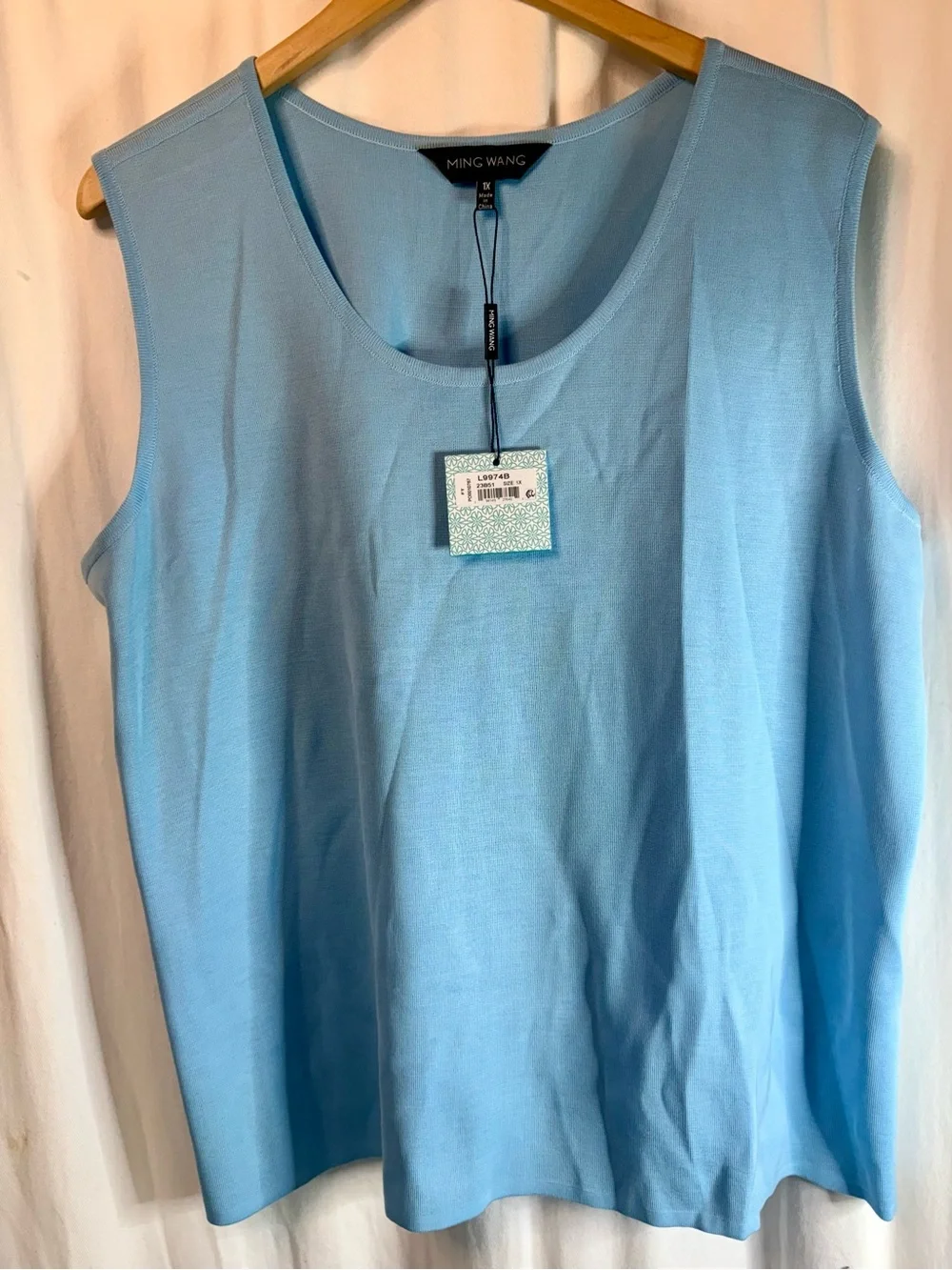 Ming Wang Light Blue Open Front Knit Longline Cardigan and Tank